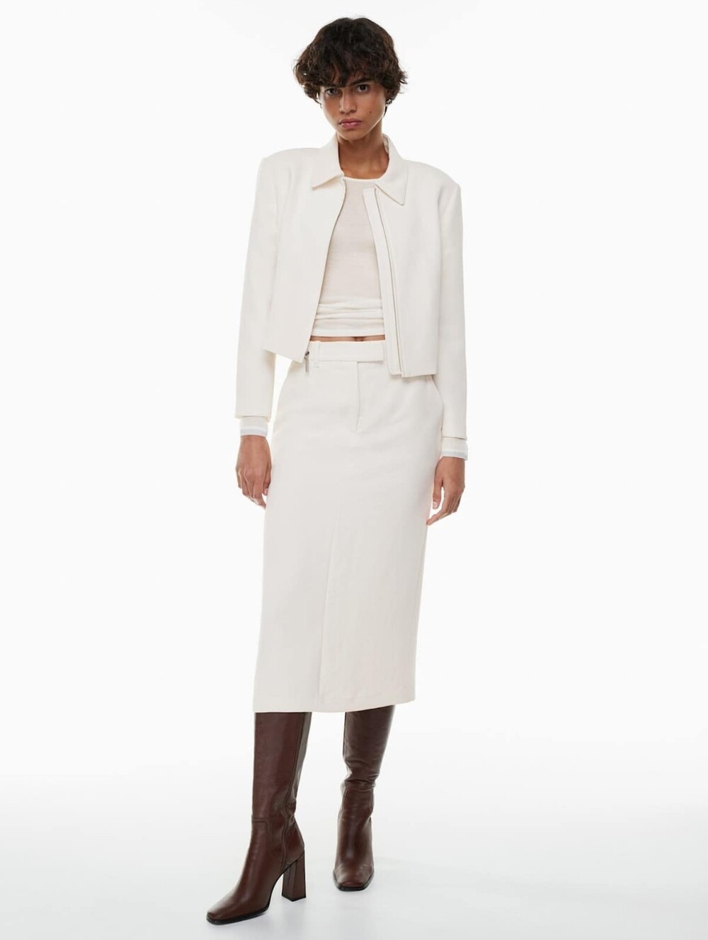 Aritzia Cream Midi Pencil Skirt